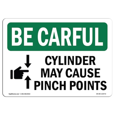 OSHA BE CAREFUL Sign, Cylinder May Cause Pinch Points W/ Symbol, 5in X 3.5in Decal, 10PK